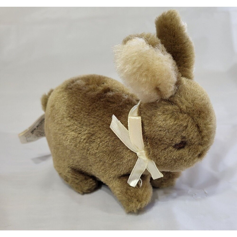Carters Bunny Plush 5" Brown Mini Rabbit Sitting Yellow Ribbon Rashti Sewn Eyes